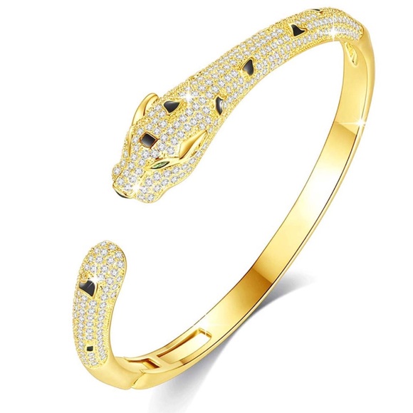 Panther Cuff Bangle Bracelet Cubic Zirconia - Picture 1 of 8